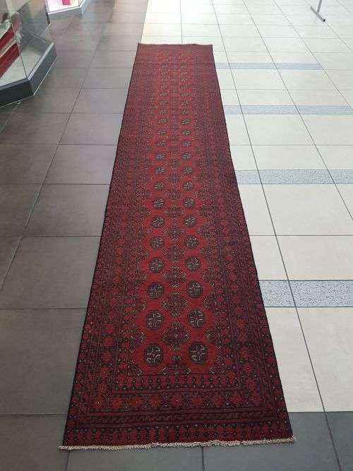 RED AFGHAN PERSIAN CARPET  RUNNER SIZE 390X 78 CM