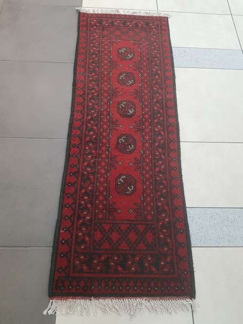 Red Afghan Handmade Carpet 150 x 50 cm