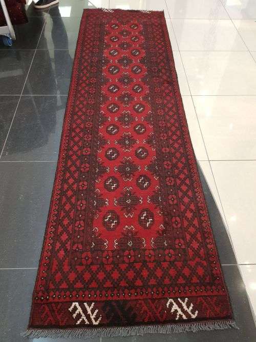 BEAUTIFUL RED AFGHAN RUNNER 300X 80 CM