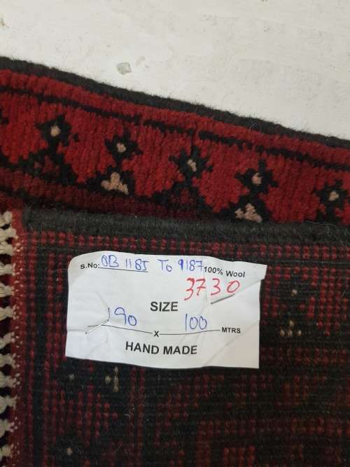 RED AFGHAN HANDMADE CARPET 190 X 100 cm