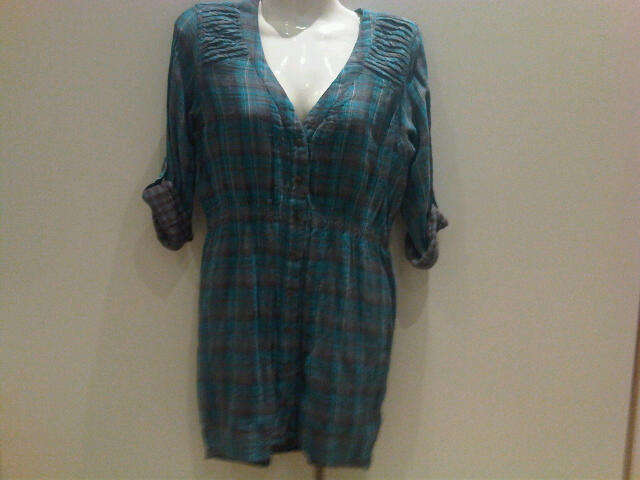 Beautiful blue cotton check long shirt size 10