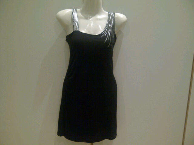 Sexy black mini dress with silver detail, size XS