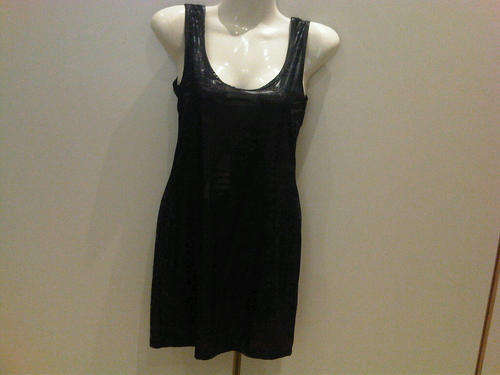 Black leather wet look dress or top with designs, size XS