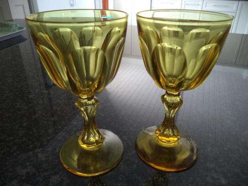 UNUSUAL ANTIQUE PAIR OF AMBER WINE GLASSES