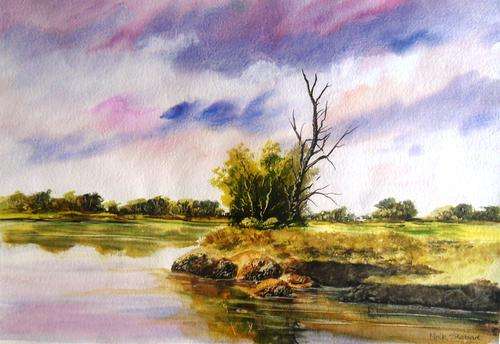 ' TROUT BANK ' Original signed watercolour by Nick Stobart.