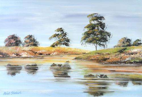 ' RIVER BANK' Original signed acrylic by Nick Stobart.
