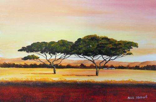 '' FARMING IN WARM COLOURS " Original signed acrylic by Nick Stobart.