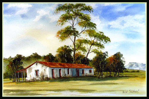 '' THE OLD STABLE BLOCK '' Original signed watercolour by Nick Stobart.