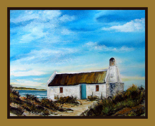 '' SEA COTTAGE '' Original signed acrylic by Nick Stobart.