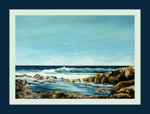 '' SUNNY SOUTH COAST'' Large signed oil on stretched canvas by Nick Stobart.