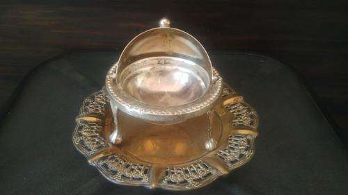 Antique Victorian silver plated revolving top butter dish and tray