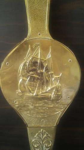 Antique brass, leather and wood fireplace bellows