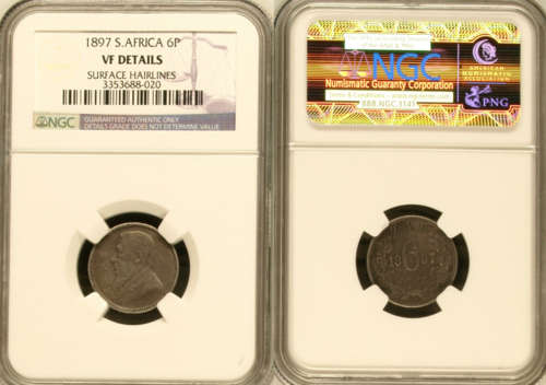 #1897 Z.A.R 6pence S.AFRICA (NGC) VF Details#scarce in any grade