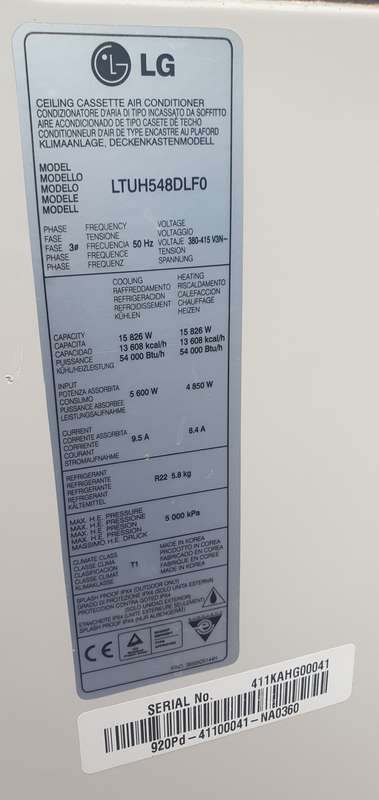 LG 54,000 Btu Outdoor Aircon Unit (LTUH548DLFO)