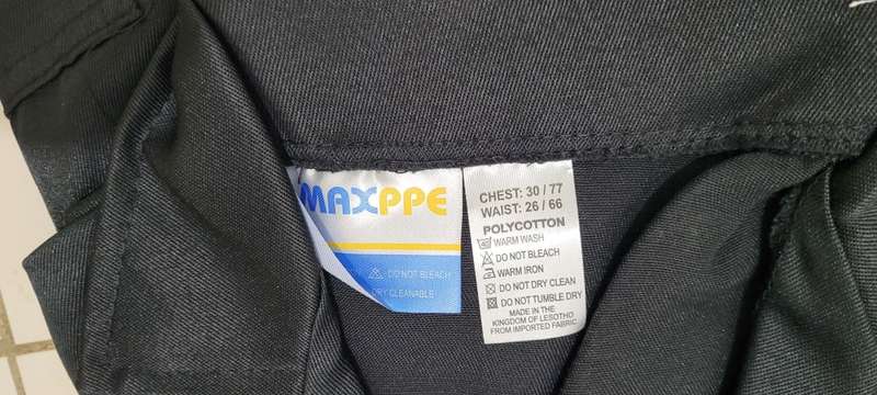 MAX PPE Black 2-Piece Work Suit. Size: 30/77 Chest,  26/66 Waist  (Bid Per 2-Piece Suit)
