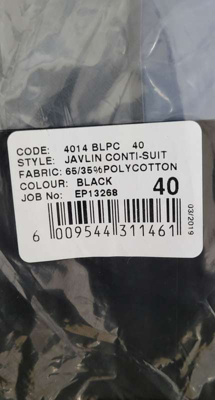 Quality JAVLIN Black 2-Piece Work Suit. 40`/ 102cm -Jacket,  36` / 92cm Trouser (Bid Per Suit)