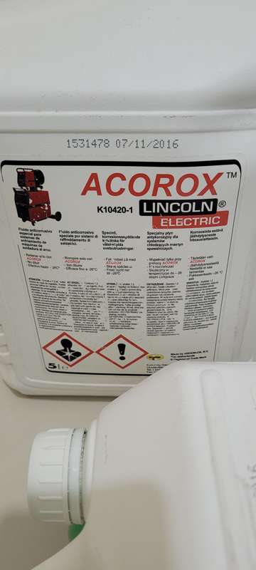 UNUSED LINCOLN ELECTRIC Coolant For Welder ACOROX. (Slow Leak Around The Cap) BID PER 5L Container