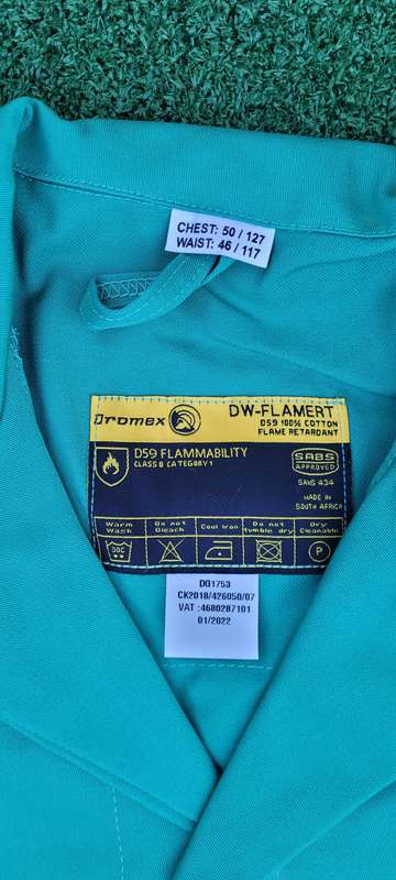 DROMEX Flame Retardant  Work Suit-JACKET ONLY . Size: 50/127 Chest, 46/117 Waist. (Bid Per Piece )