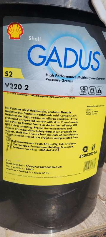 18Kg SHELL GADUS S2 V220 High Performance Multi-Purpose Extreme High Pressure Grease