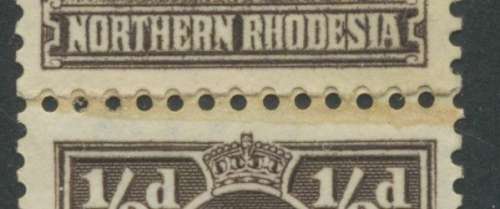 Northern Rhodesia KG VI Umm 1/2d Coil strip of 4, Top 2 stamps showing join. Scarce