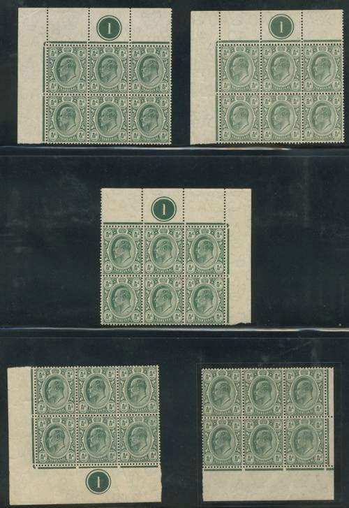 Transvaal 1905 - 9 KE VII Control Blocks of 6. Halfpenny value. Rare Cat: R3 250.00++