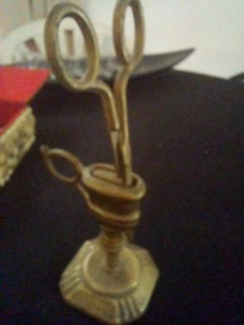 RARE BRASS CANDLE SNUFFER AND HOLDER