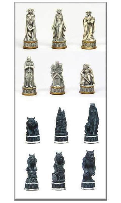 Nemesis Vampire Werewolf chess set with glass board
