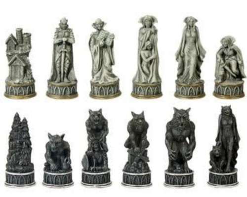 Nemesis Vampire Werewolf chess set with glass board