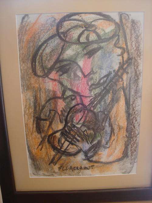 Frans Claerhout, man met kitaar, mixed media,  authenticated. Certificate included