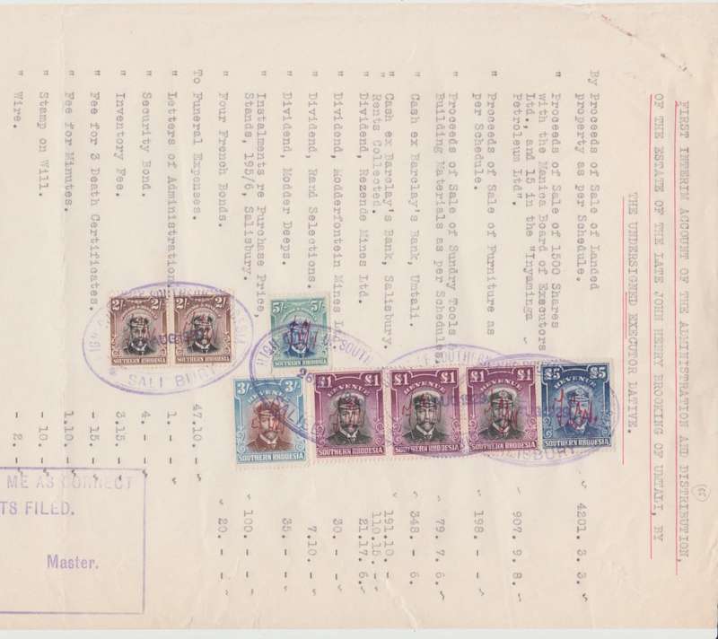 1 x Admiral £5 blue, 3 x £1 black - magenta,  5/ deep blue - green, 3/ brown - blue , 2 x 2/ brown -