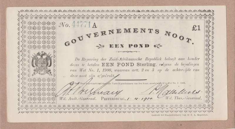 £1 Gouvernement Noots Pietersburg x 3 with sequential serial numbers, 1.4.1901. Superb condition