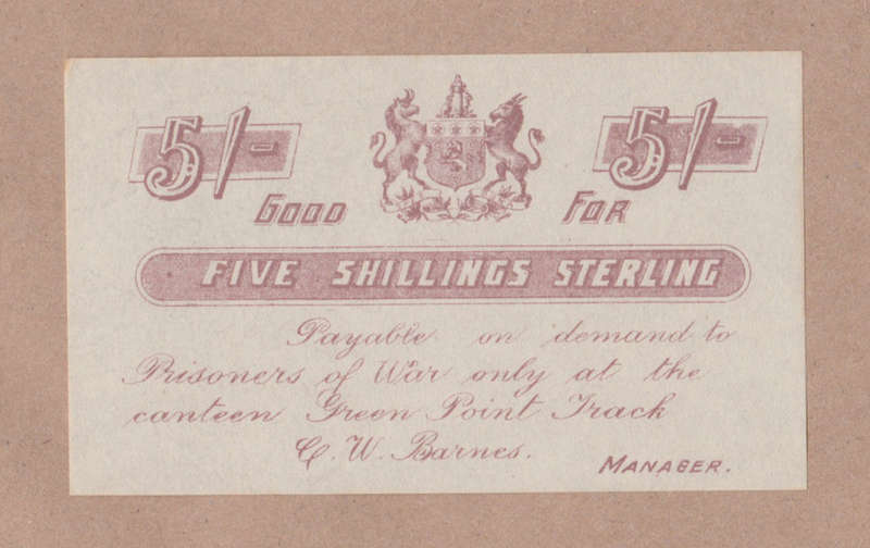 5 Shillings Greenpoint Track - Anglo BoerWar, Boer Prisoner of war note.