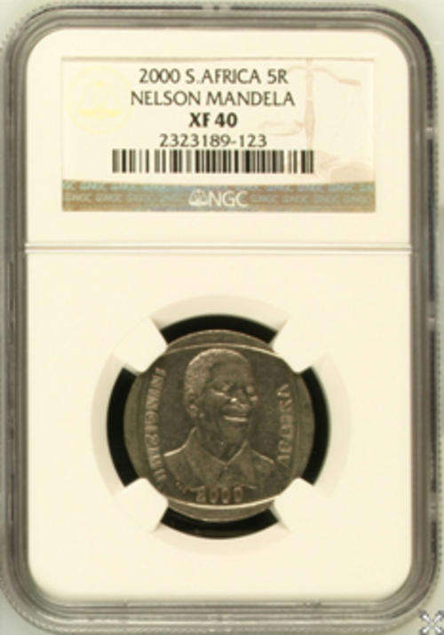 2000 NELSON MANDELA R5 NGC GUARANTEED XF40 ---ULTRA ULTRA RARE POPULATION 7 ---