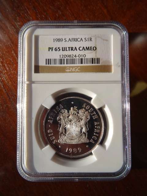 1989 South African Silver Proof 1 Rand - NGC PF 65 Ultra Cameo.