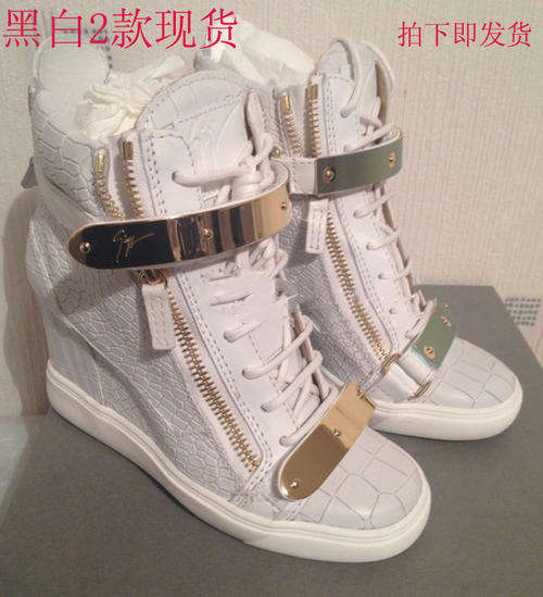 GZ Wedges Sneakers, Croco grain,Genuine leather, black/white
