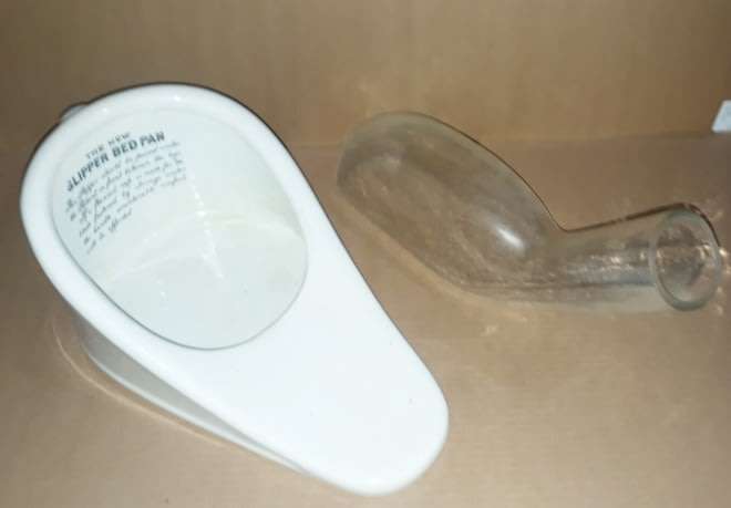 Vintage Hospital Slipper Porcelain Bedpan and Glass Male Urinator (1920s)