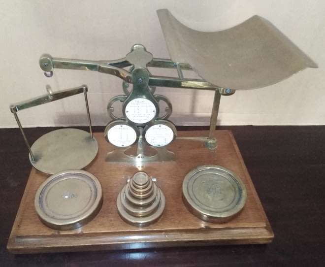 A Brass Victorian Houghton & Gunn, Postal Scale with Brass Weights