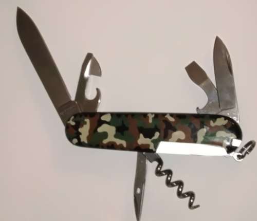 TWO CAMOUFLAGE VICTORINOX MULTI-TOOL KNIVES (SPARTAN AND CLASSIC MODELS)