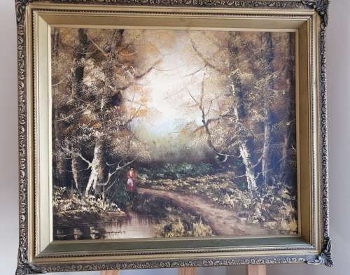 Vintage Oil Forest Scape signed by Victor. (Check shipping fees in description before bidding)