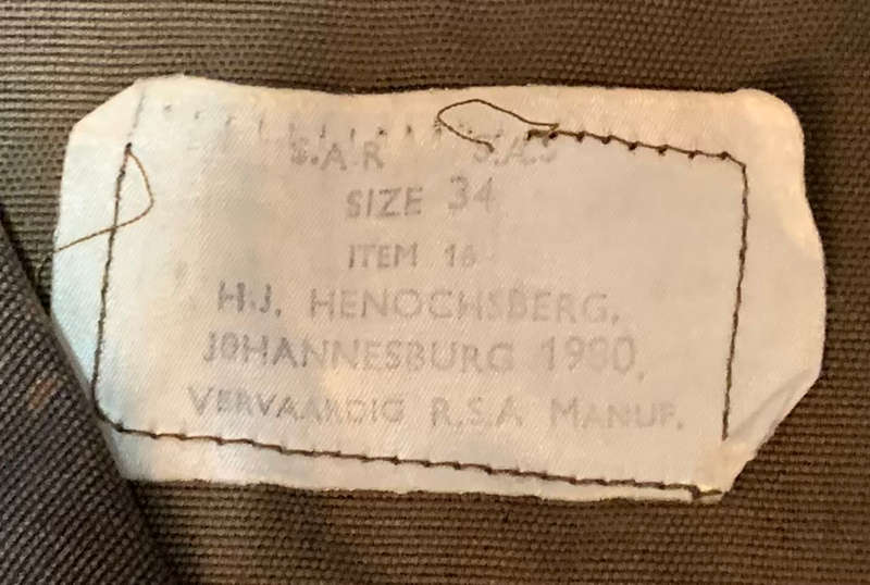 SA Railway Police Camo BushJacket - Manufacturer HJ Henochsburg 1990