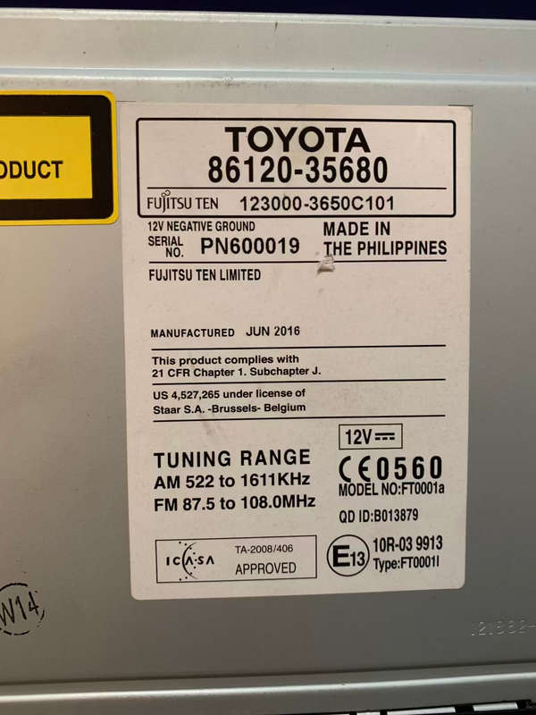 Toyota FJ Cruiser Standard Radio - Model FT0001a