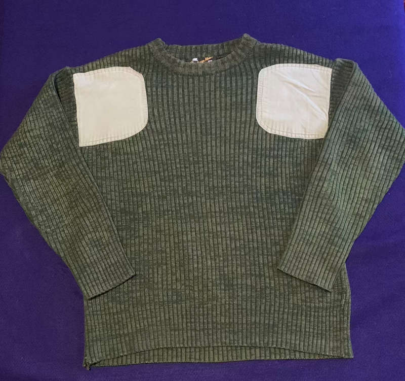 RHODESIAN Dappled Green Jersey with Khaki Padding - Made by Cardigan House, Rhodesia - Large, As New