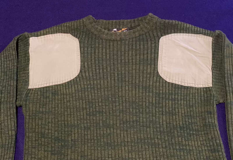 RHODESIAN Dappled Green Jersey with Khaki Padding - Made by Cardigan House, Rhodesia - Large, As New