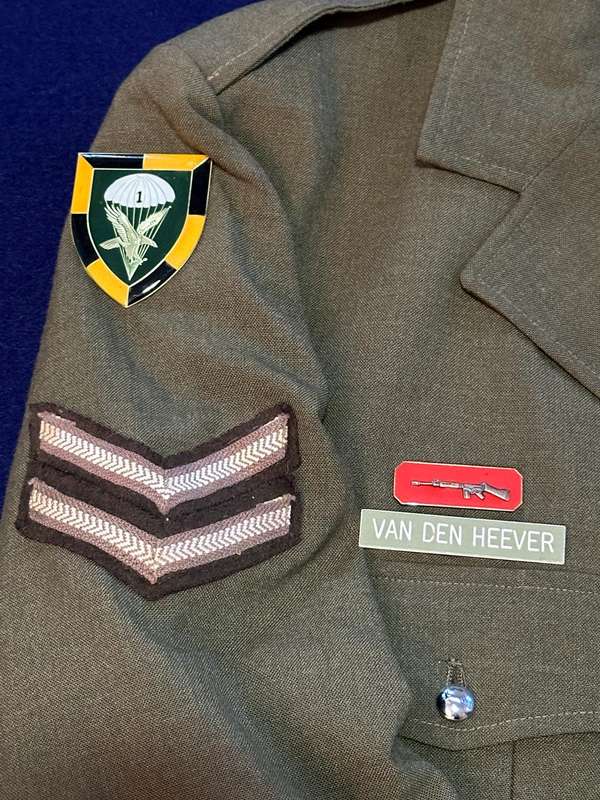 1 Parachute Battalion Tunic, complete with Flashes, Skietbalkie, Nametag, Wings and Corporal Rank