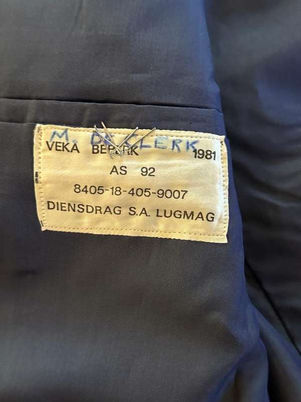 SAAF Airforce Tunic Complete with Rank of Sergeant, Manufactured 1981 by VEKA BEPERK
