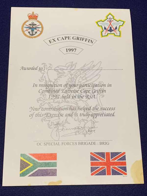 SANDF - Special Forces `Exercise Cape Griffin` Trophy and Certificate