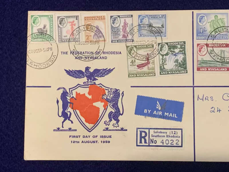 Rhodesia and Nyasaland Postcard from Salisbury, Southern Rhodesia - 12 August 1959