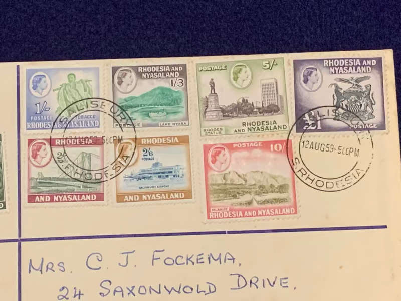 Rhodesia and Nyasaland Postcard from Salisbury, Southern Rhodesia - 12 August 1959