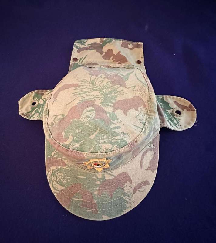 SAP Camouflage Peak Cap, with Yellow SAP Embroidered Badge, Dayglo, Side and Back Flaps