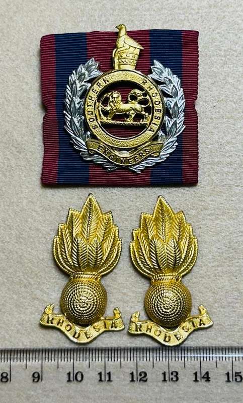 Rhodesian Corps of Engineers - SET COLLARS AND CAP ON FLASH WITH ZIM BIRD -Southern Rhodesia